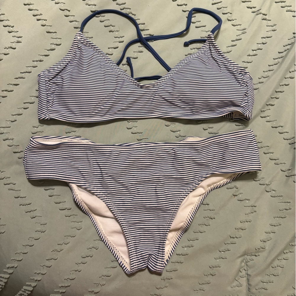 Xhilaration Navy and White Striped Bikini